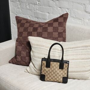 Vintage Gucci GG Supreme Monogram Canvas Brown Leather Mini Zippered Tote Bag